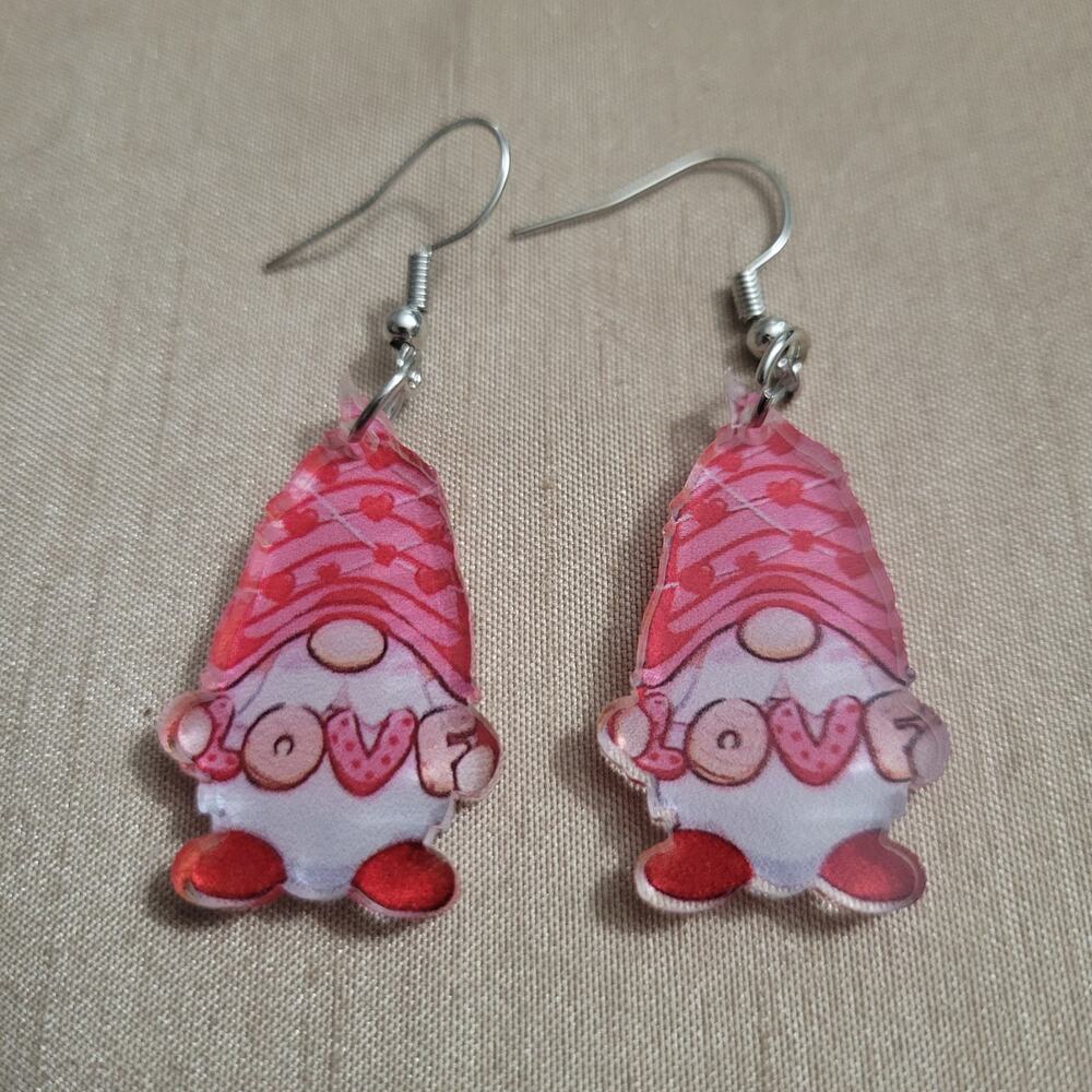 Valentine's Day acrylic gnome Love earrings